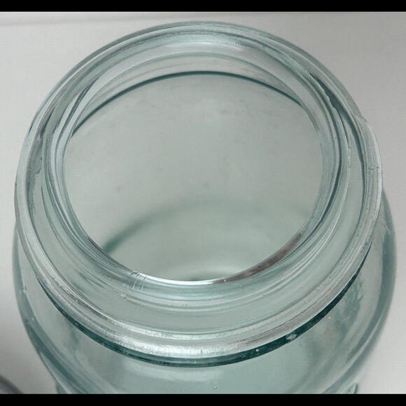 Antique CROWN Quart Aqua Blue Glass Canning Jar Zinc Ring Glass Lid Complete - Picture 14 of 14